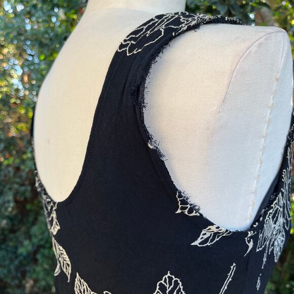 Vintage Eva Blue Floral Sequins Black Midi Ruched Tank Dress Women’s 4 Y2K - Picture 4 of 7